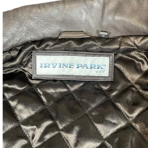 Vintage Irvine Park Genuine Leather Bomber Jacket Brown Full Zip Button Closure - Picture 5 of 14